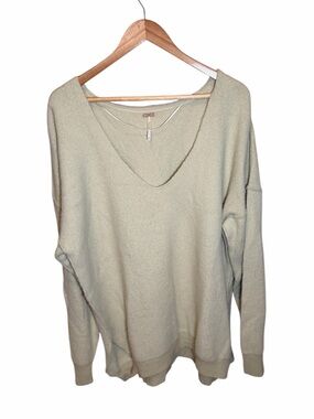 Free People Lightweight Knit Sweater XL Oversized V Neck Cream